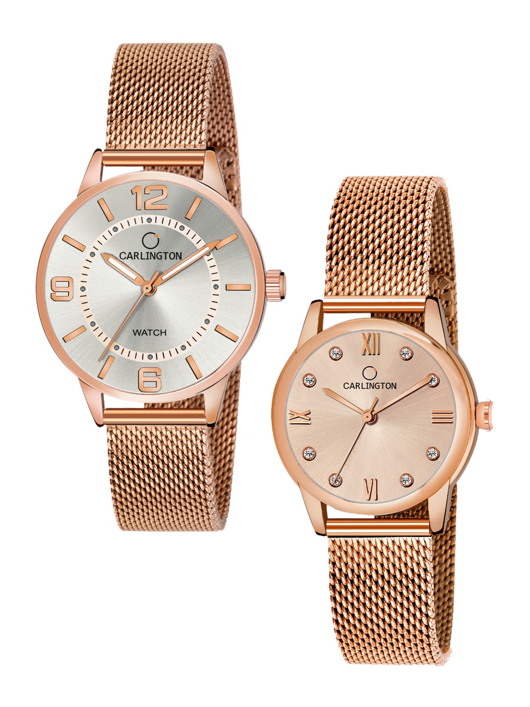 

CARLINGTON Women Set Of 2 Bracelet Style Straps Analogue Watch CT2002 RoseWhite, Rose gold
