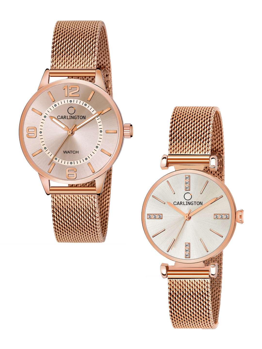 

CARLINGTON Women Set Of 2 Multicoloured Dial & Stainless Steel Bracelet Straps Analogue Watch CT2002 RoseGold-CT2011 RoseWhite, Multi