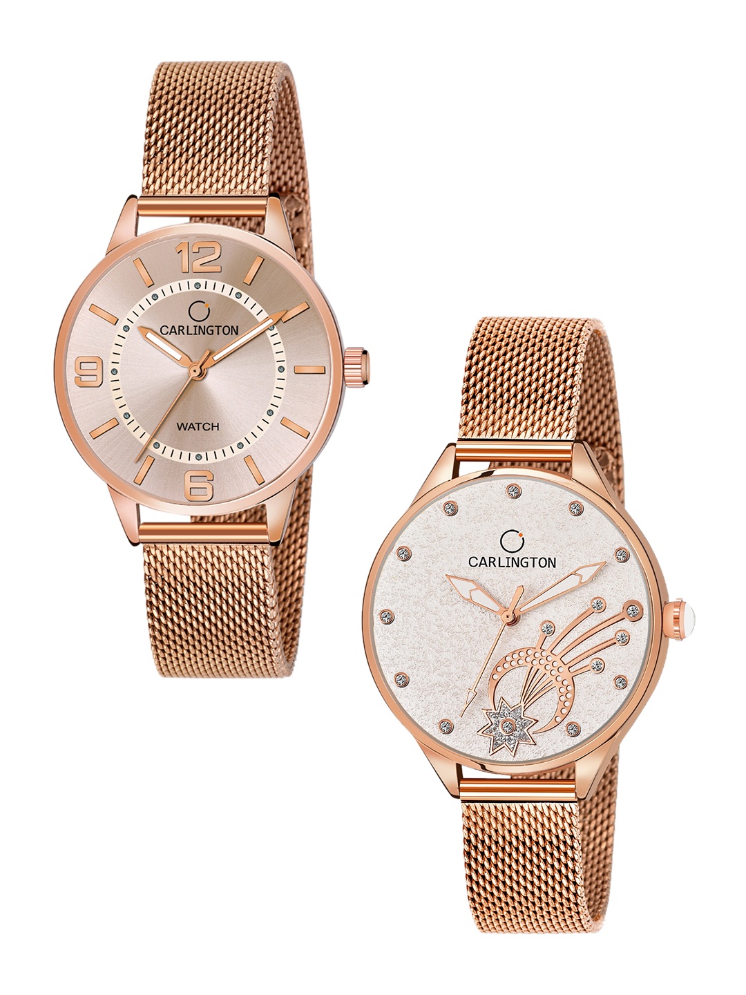 

CARLINGTON Women Set of 2 Rose Gold Toned Dial & Straps Analogue Watches CT2002 CT2020