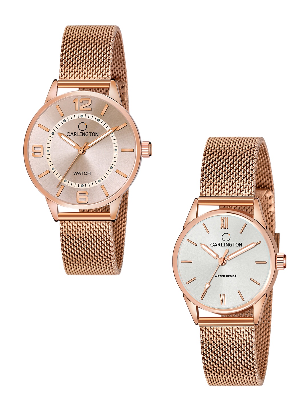 

CARLINGTON Women Set Of 2 Multicoloured Dial & Stainless Steel Bracelet Straps Analogue Watch CT2002 RoseGold-CT2008 RoseWhite, Multi