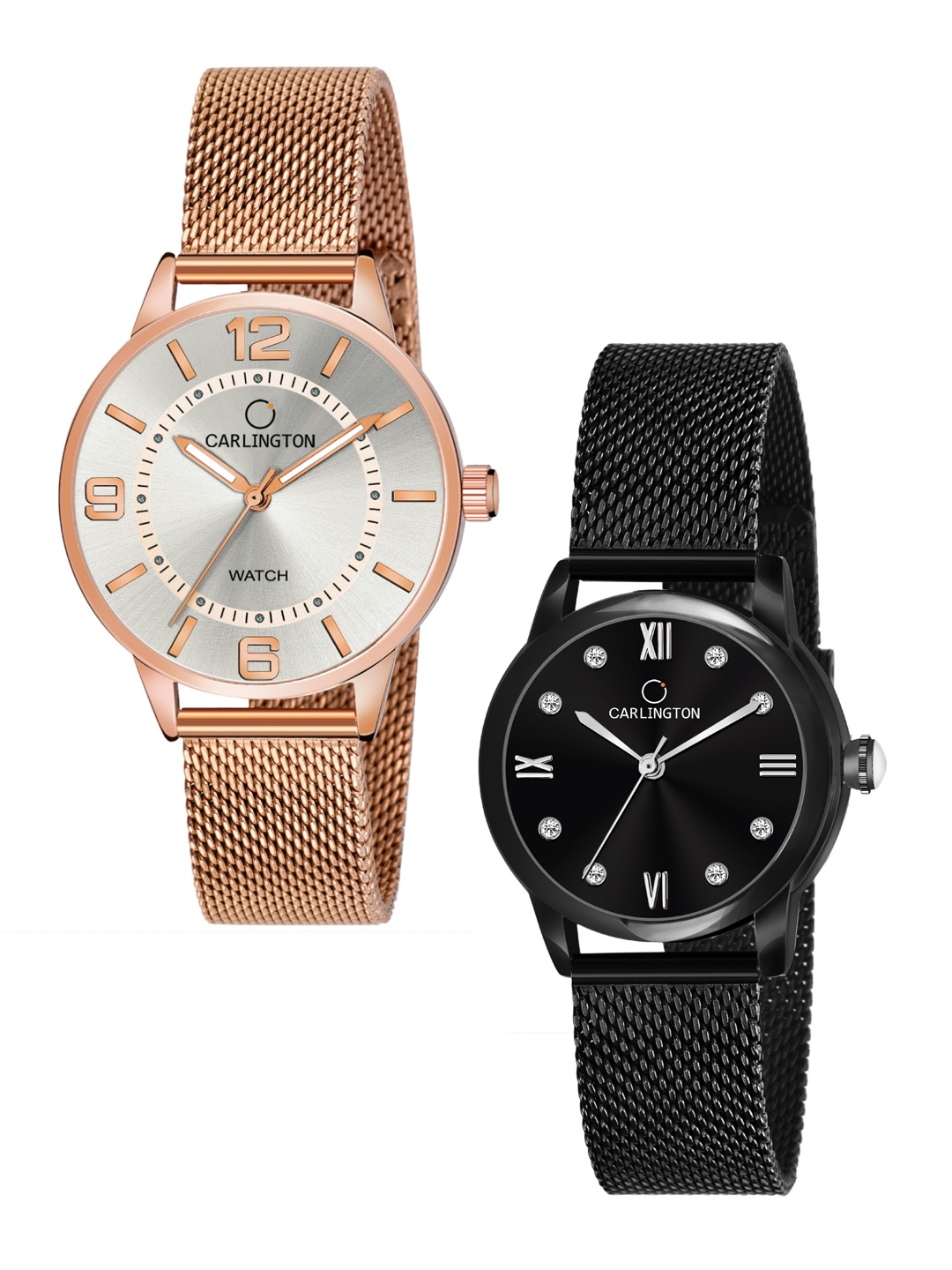 

CARLINGTON Women Set Of 2 Bracelet Style Straps Analogue Watch CT2002 RoseWhite, Rose gold