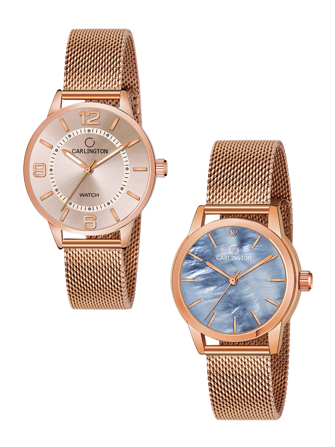 

CARLINGTON Women Set of 2 Multicoloured Dial & Rose Gold Stainless Steel Analogue Watch, Multi