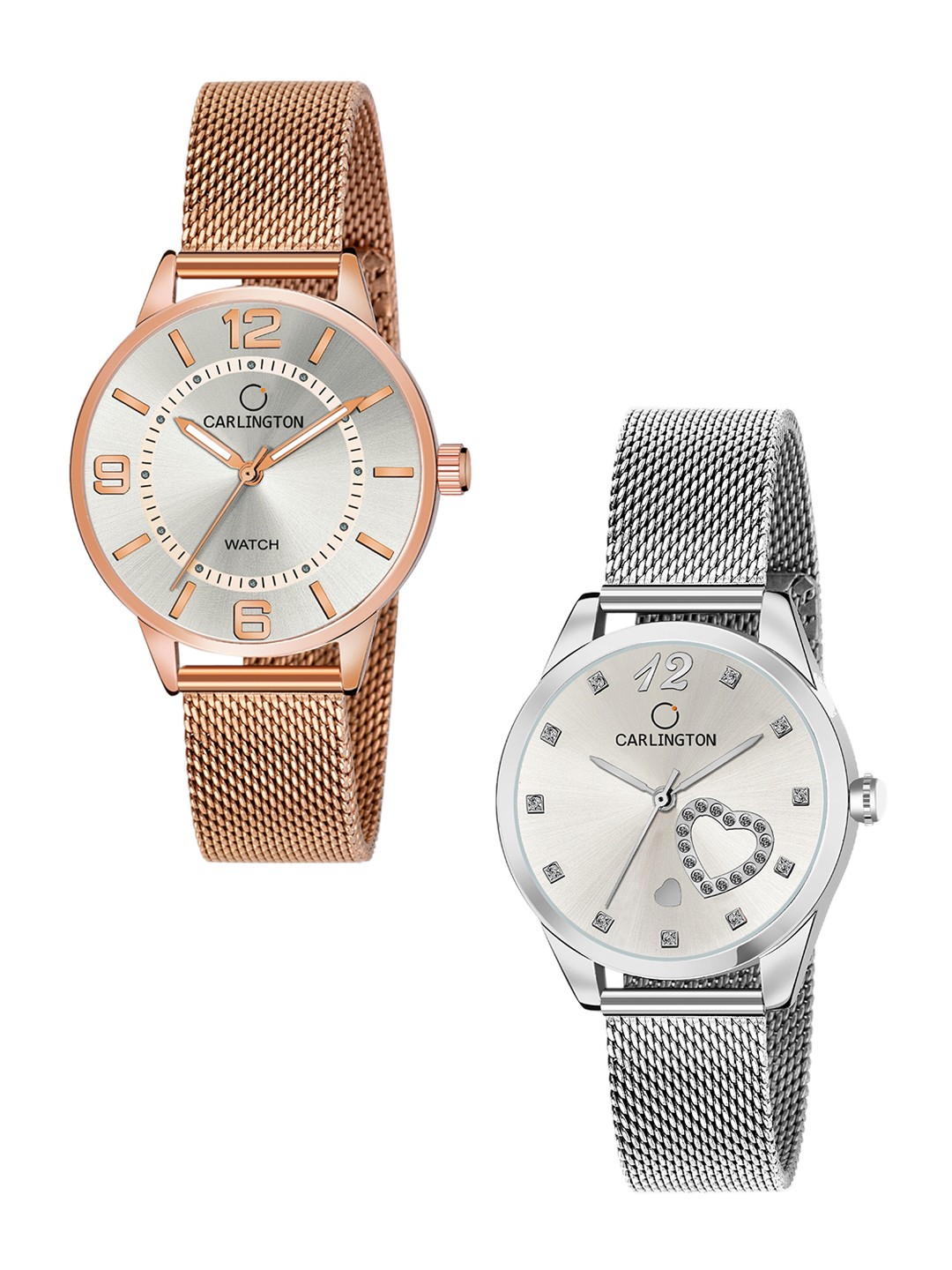 

CARLINGTON Women Set Of 2 Bracelet Style Straps Analogue Watch CT2002 CT2006, Multi