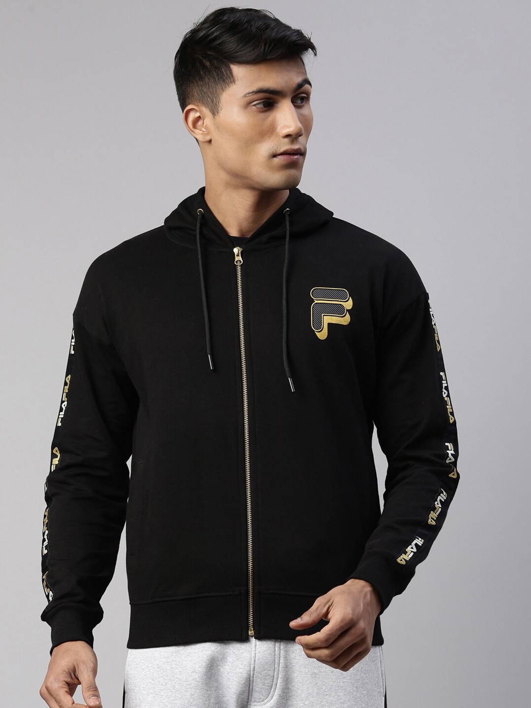 

FILA Men Black Hooded Sweatshirt