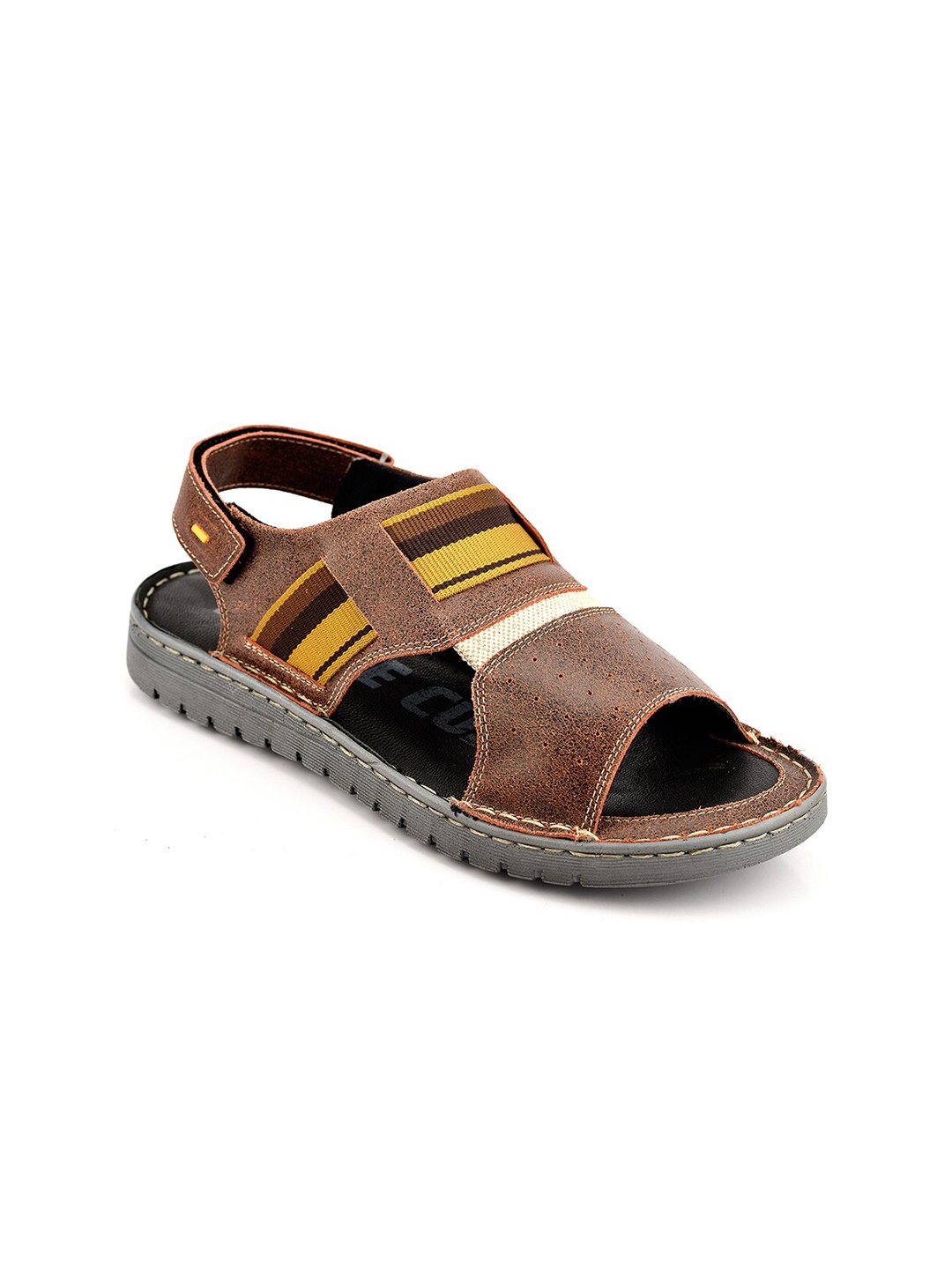

ID Men Brown & Yellow Leather Comfort Sandals