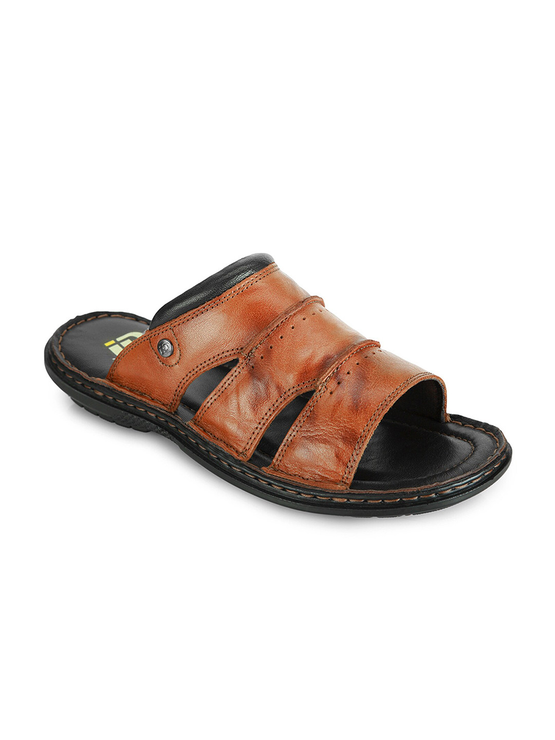 

ID Men Tan Brown & Black Slip-On Sandals