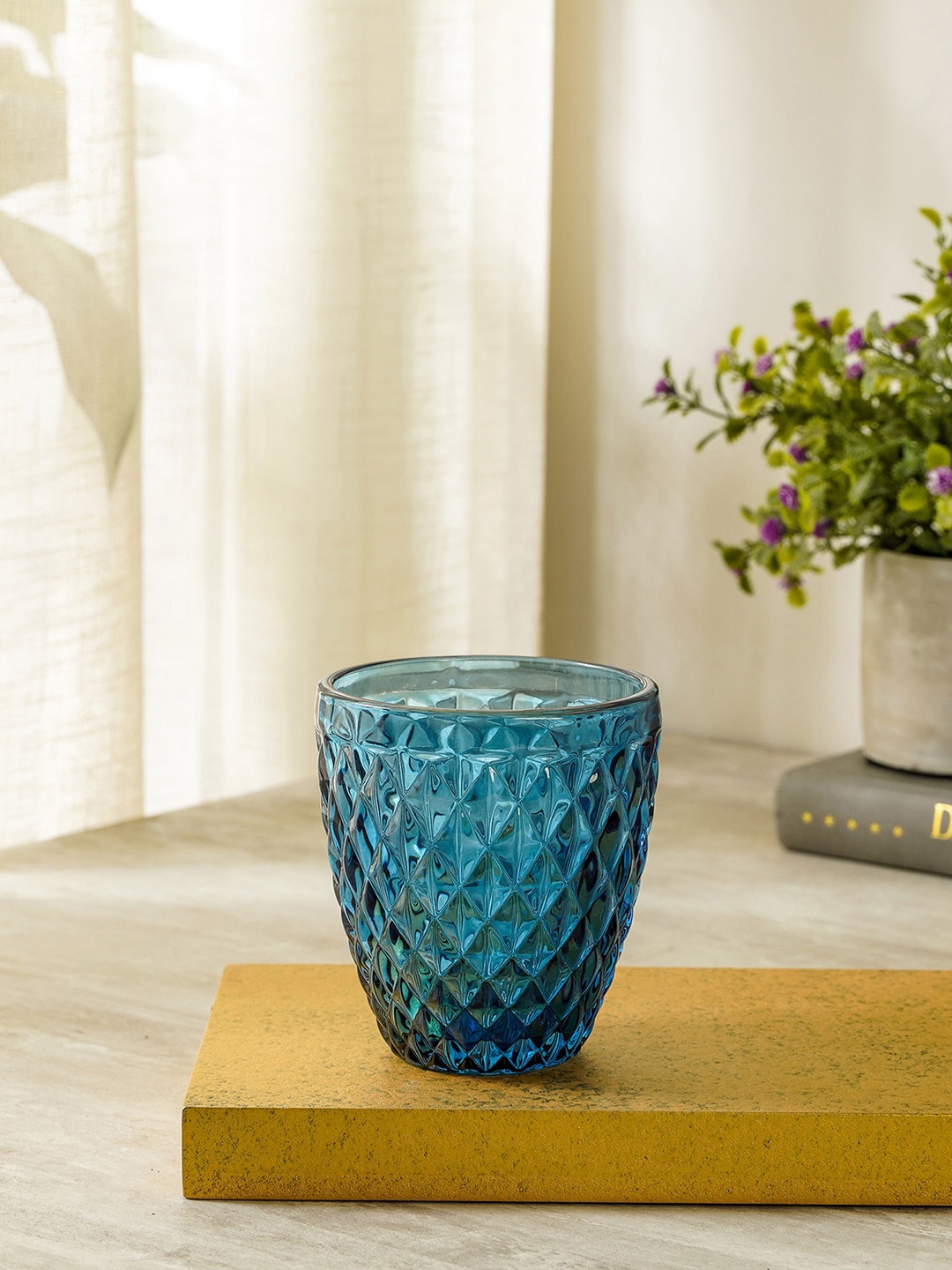 

Pure Home and Living Set Of 6 Blue Textured Glass Tumblers