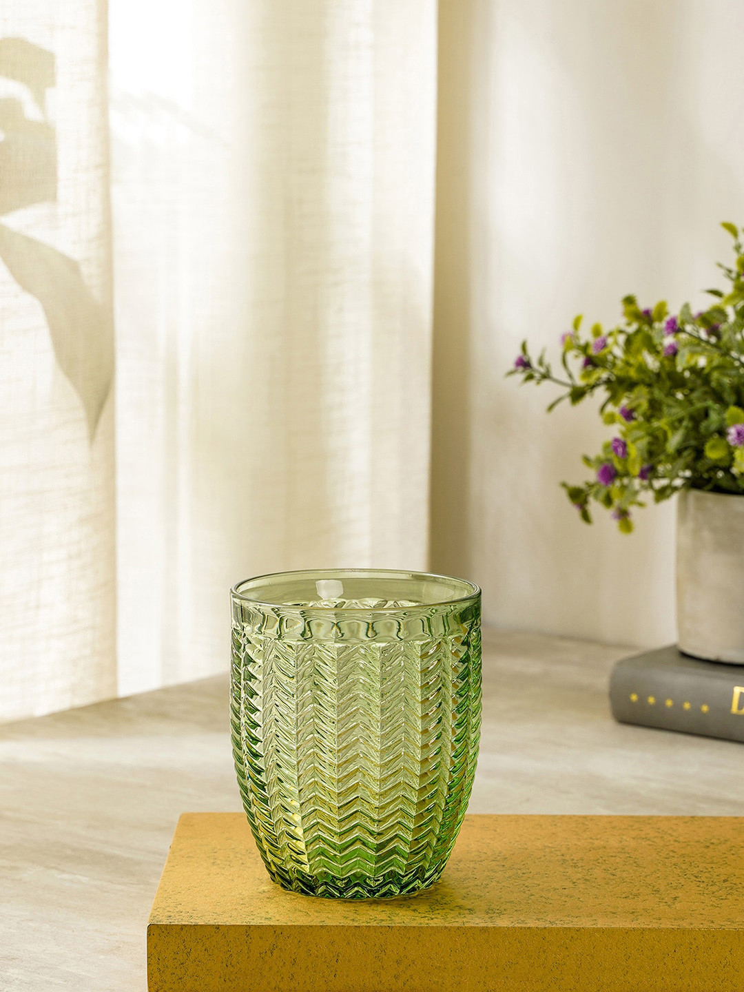 

Pure Home and Living Set Of 6 Green Textured Glass Tumblers