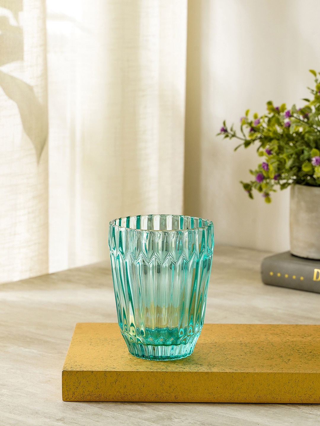 

Pure Home and Living Set Of 6 Blue Textured Glass Tumblers