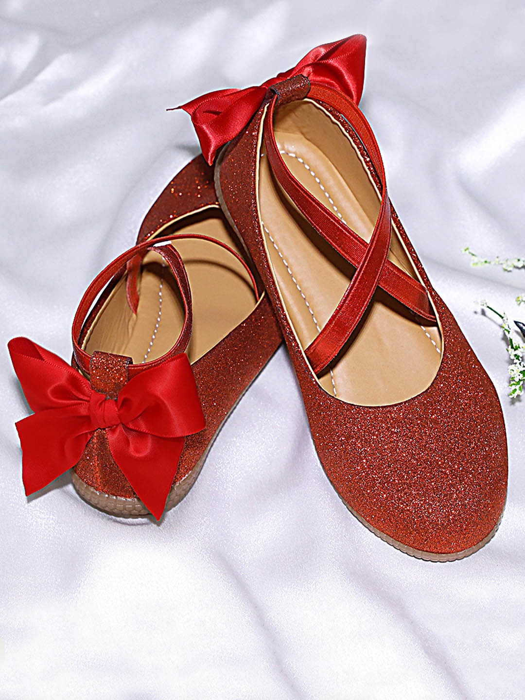 

DChica Girls Red Party Ballerinas with Bows Flats