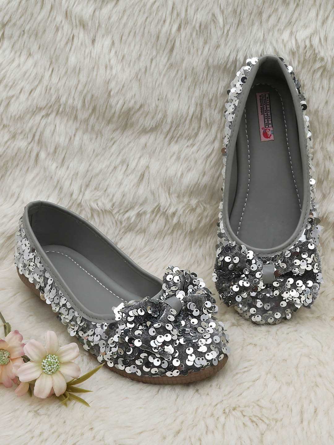 

DChica Girls Grey Printed Leather Party Ballerinas Flats