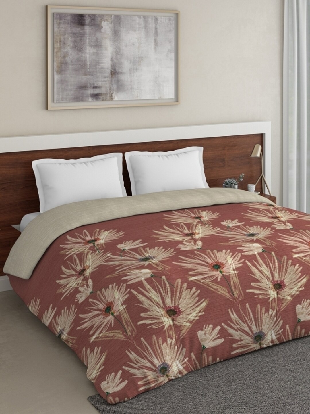 

DDecor Bronze-Toned & Beige Floral Mild Winter 210 GSM Double Bed Comforter