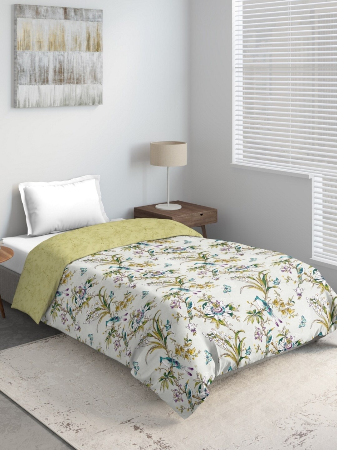 

DDecor Yellow & Green Floral Mild Winter 150 GSM Single Bed Quilt