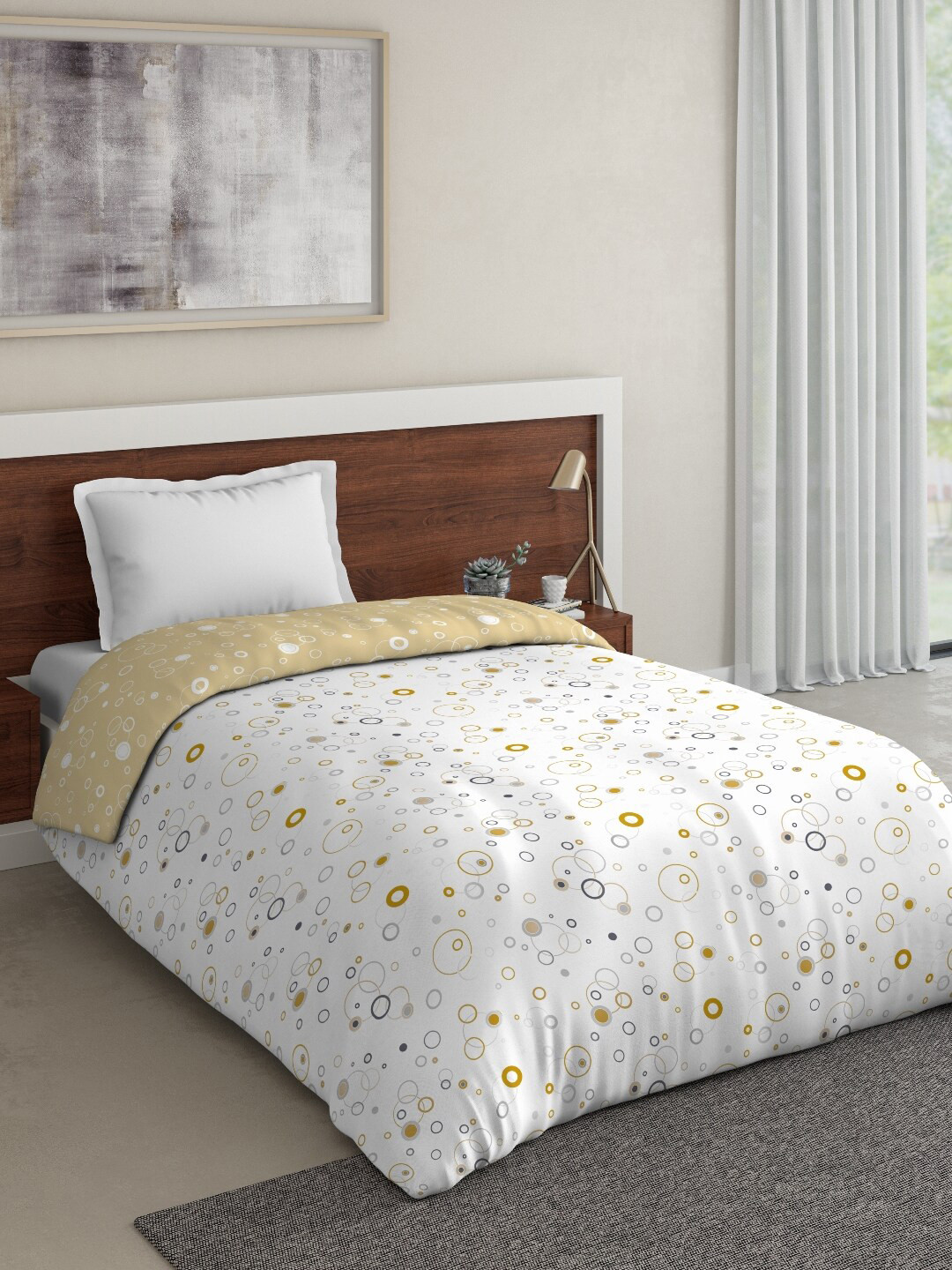 

DDecor Yellow & White Geometric Mild Winter 110 GSM Cotton Single Bed Dohar