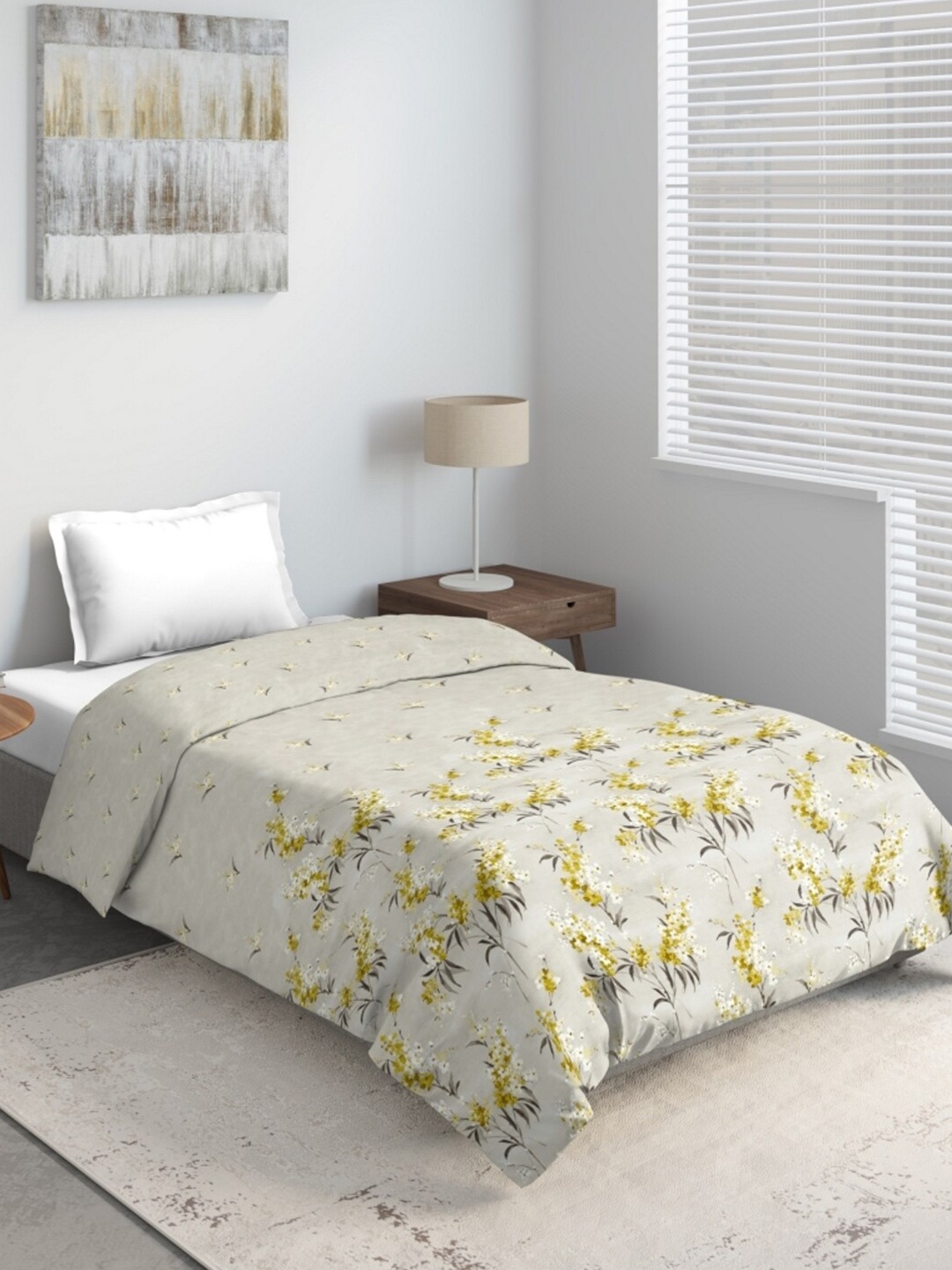 

DDecor Yellow & Beige Floral Mild Winter 150 GSM Single Bed Quilt