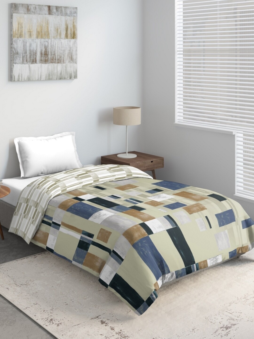 

DDecor Beige & Grey Geometric Mild Winter 150 GSM Single Bed Quilt
