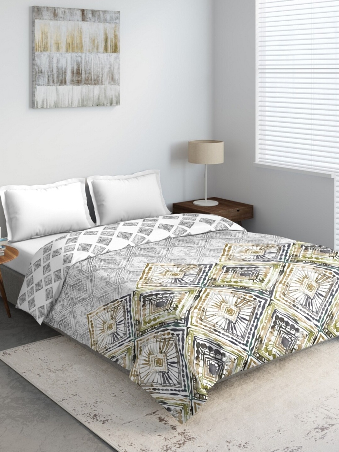 DDecor Brown & White Geometric Mild Winter 210 GSM Double Bed Comforter