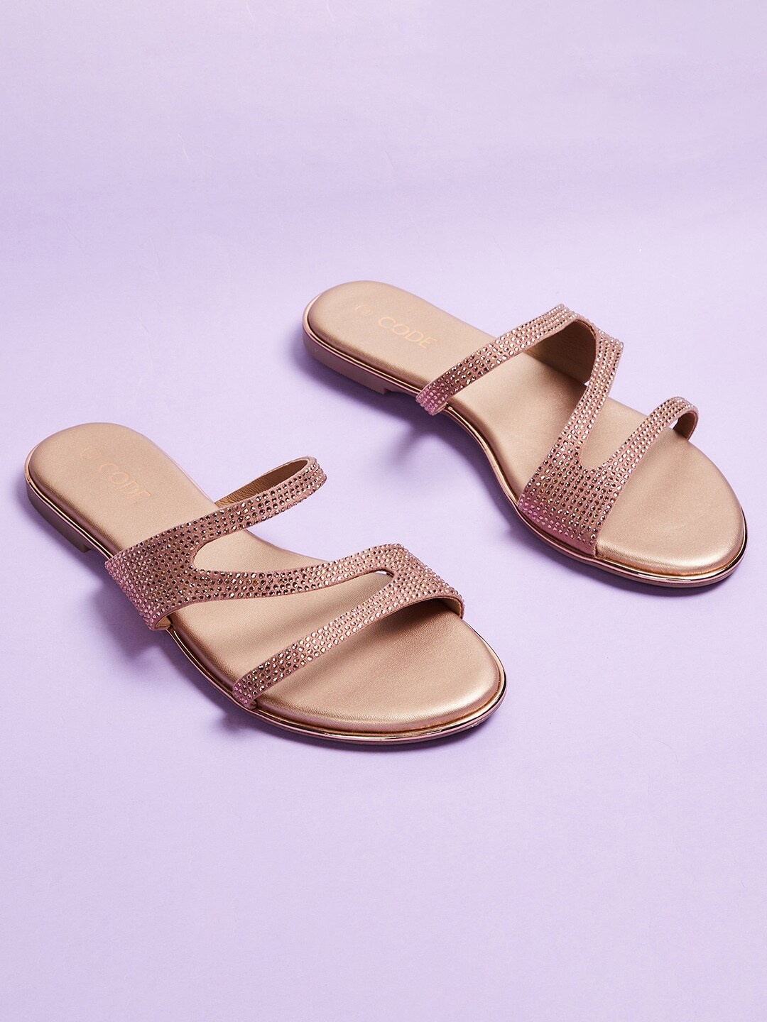 

CODE by Lifestyle Women Rose Gold Embellished Open Toe Flats