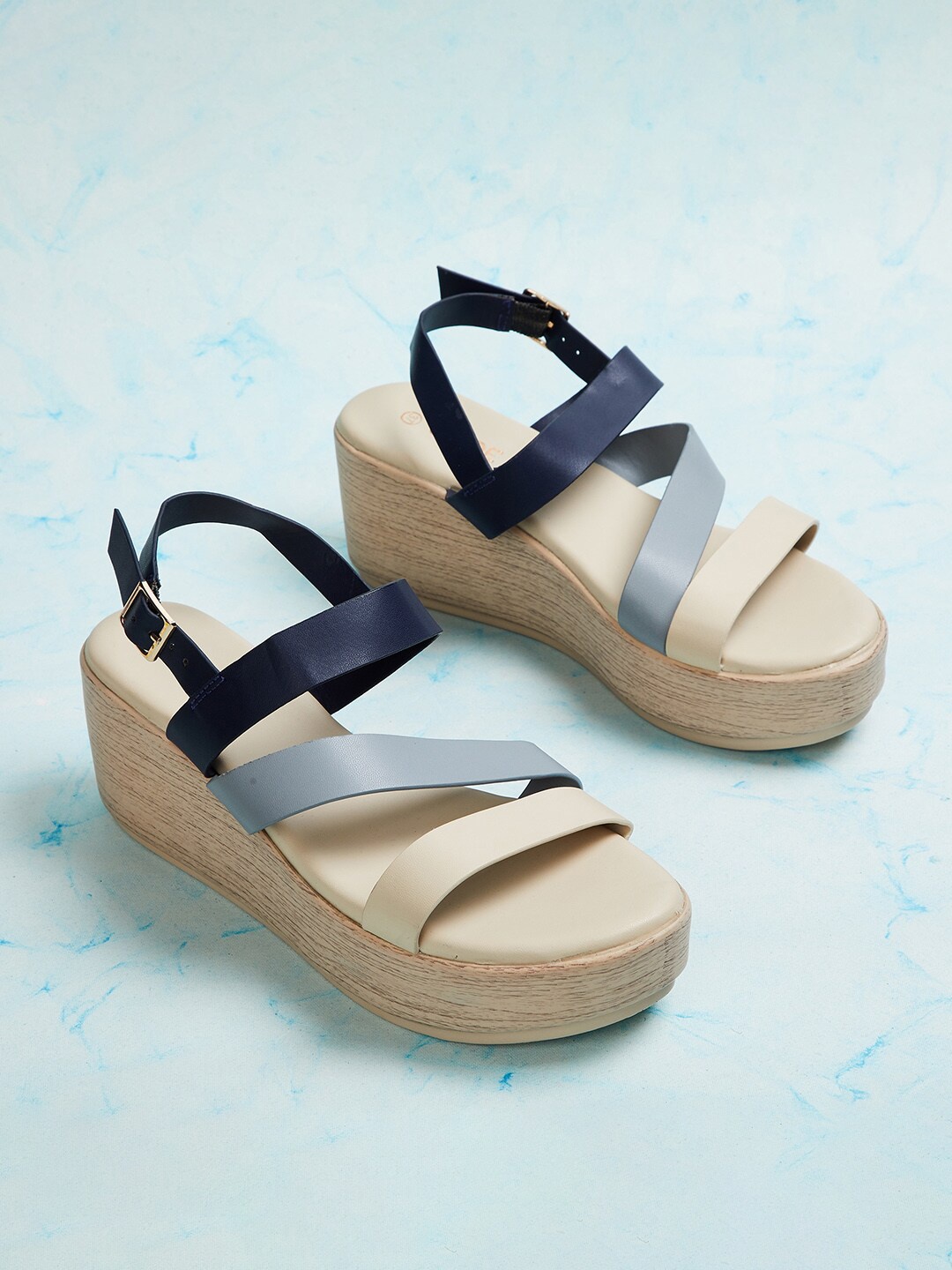 

CODE by Lifestyle Navy Blue & Beige Flatform Heels