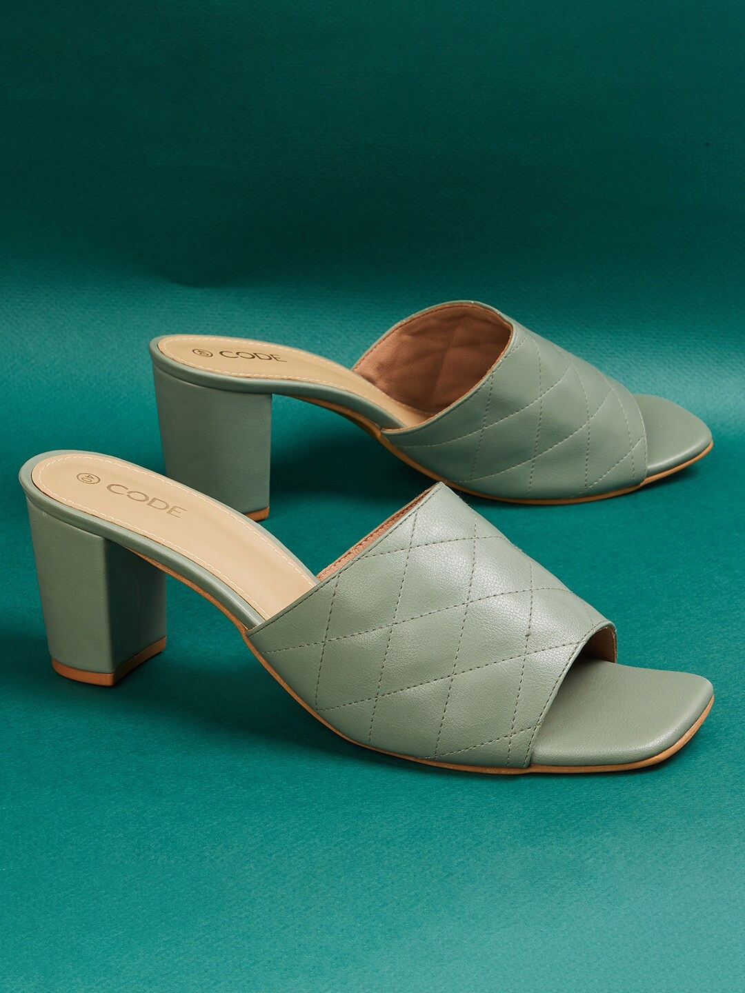 

CODE by Lifestyle Green & Beige Textured Block Heels
