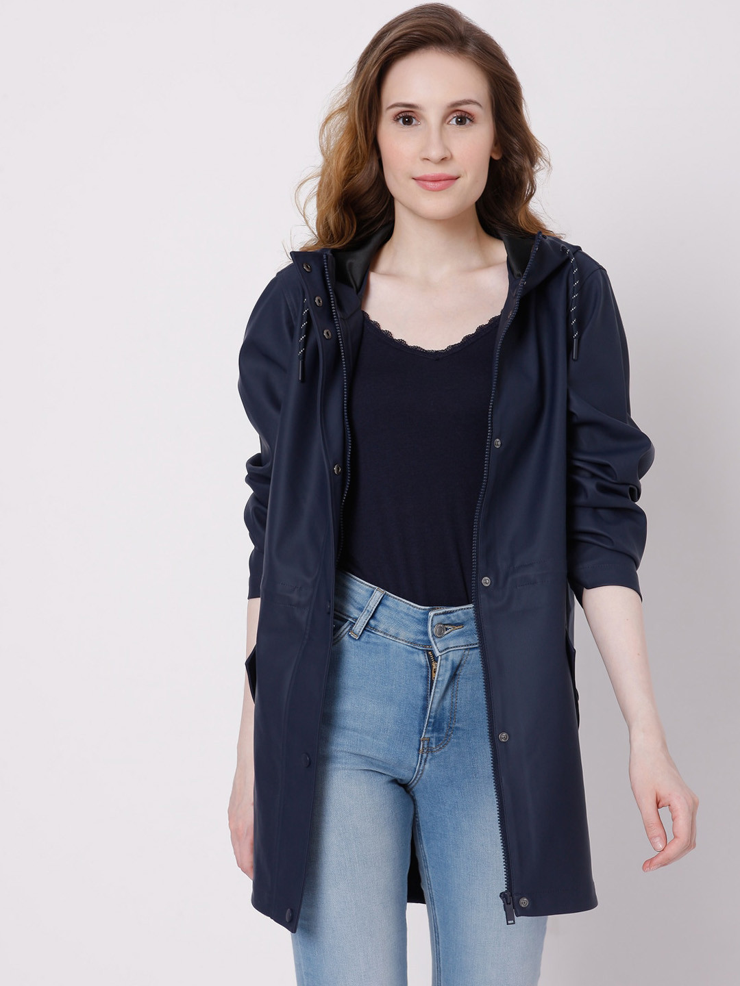 

Vero Moda Women Navy Blue Solid Hooded Longline Tailored Jacket