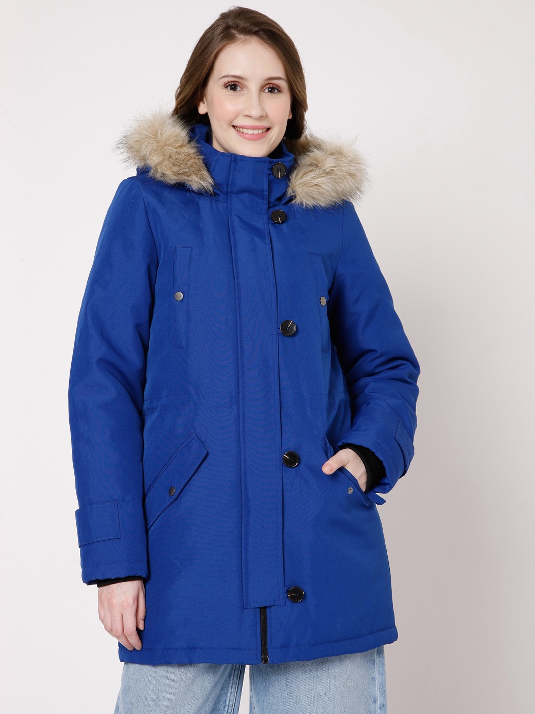 

Vero Moda Women Blue Longline Parka Jacket