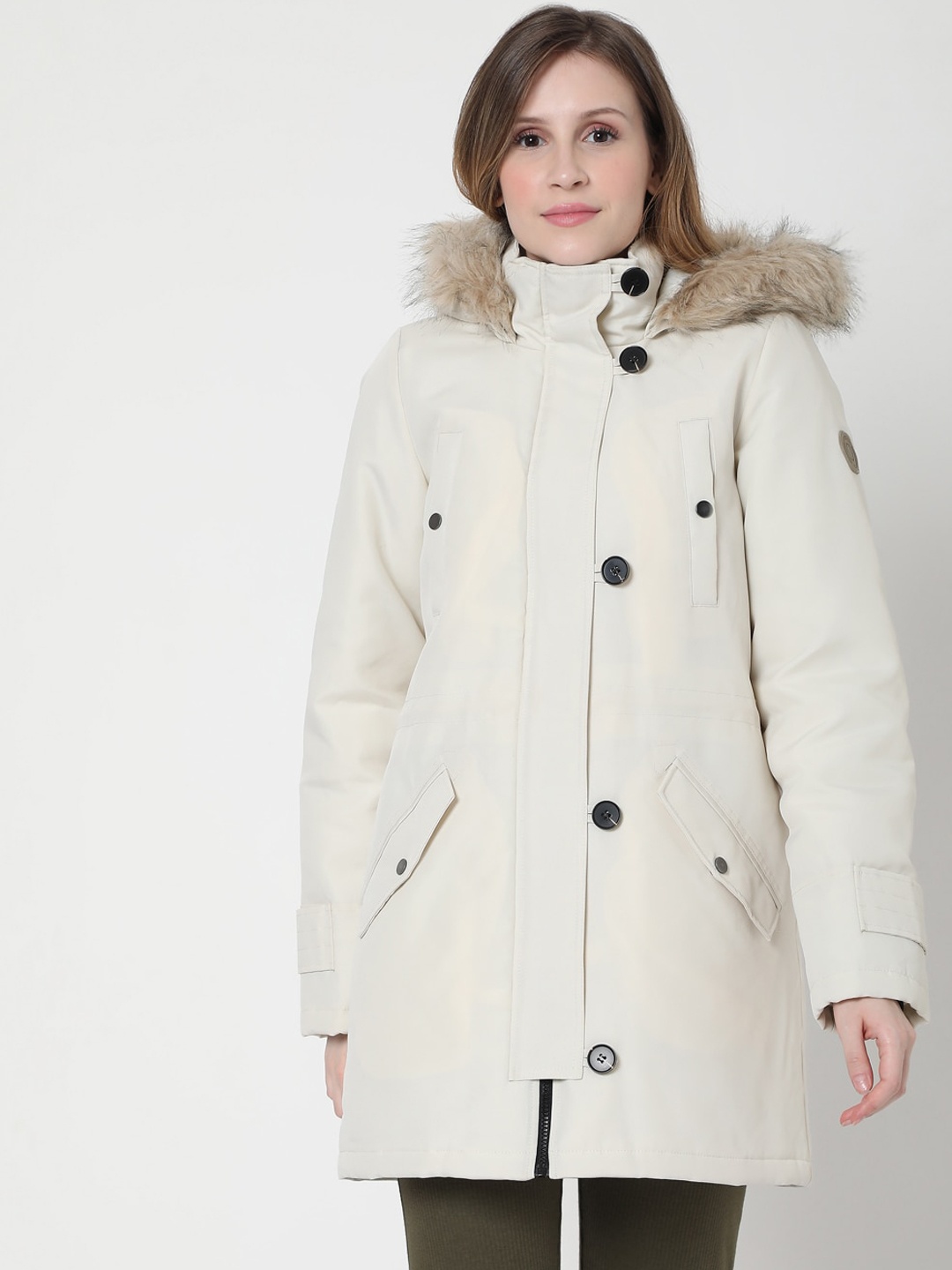 

Vero Moda Women Off White Checked Longline Parka Jacket