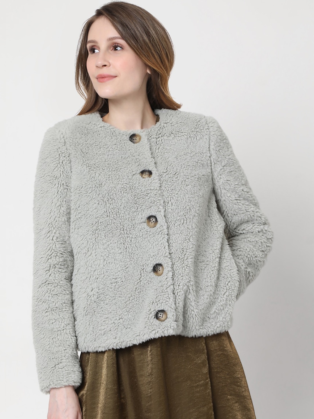 

Vero Moda Women Grey Solid Round Neck Tailored Jacket
