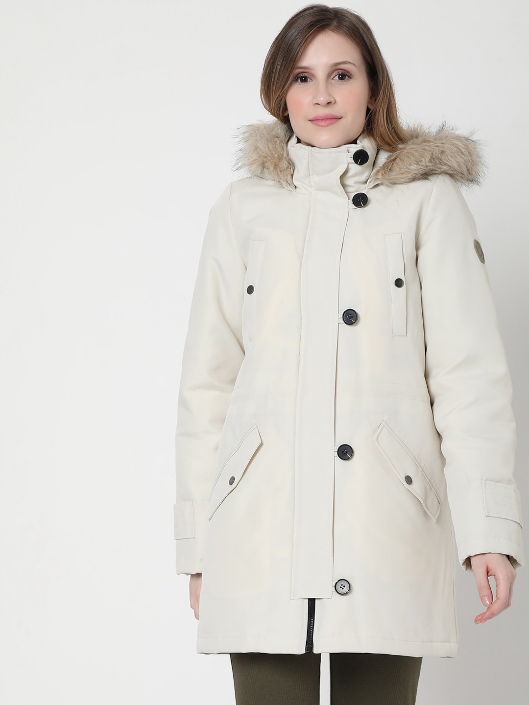 

Vero Moda Faux Fur Hooded Longline Parka Jacket, Beige