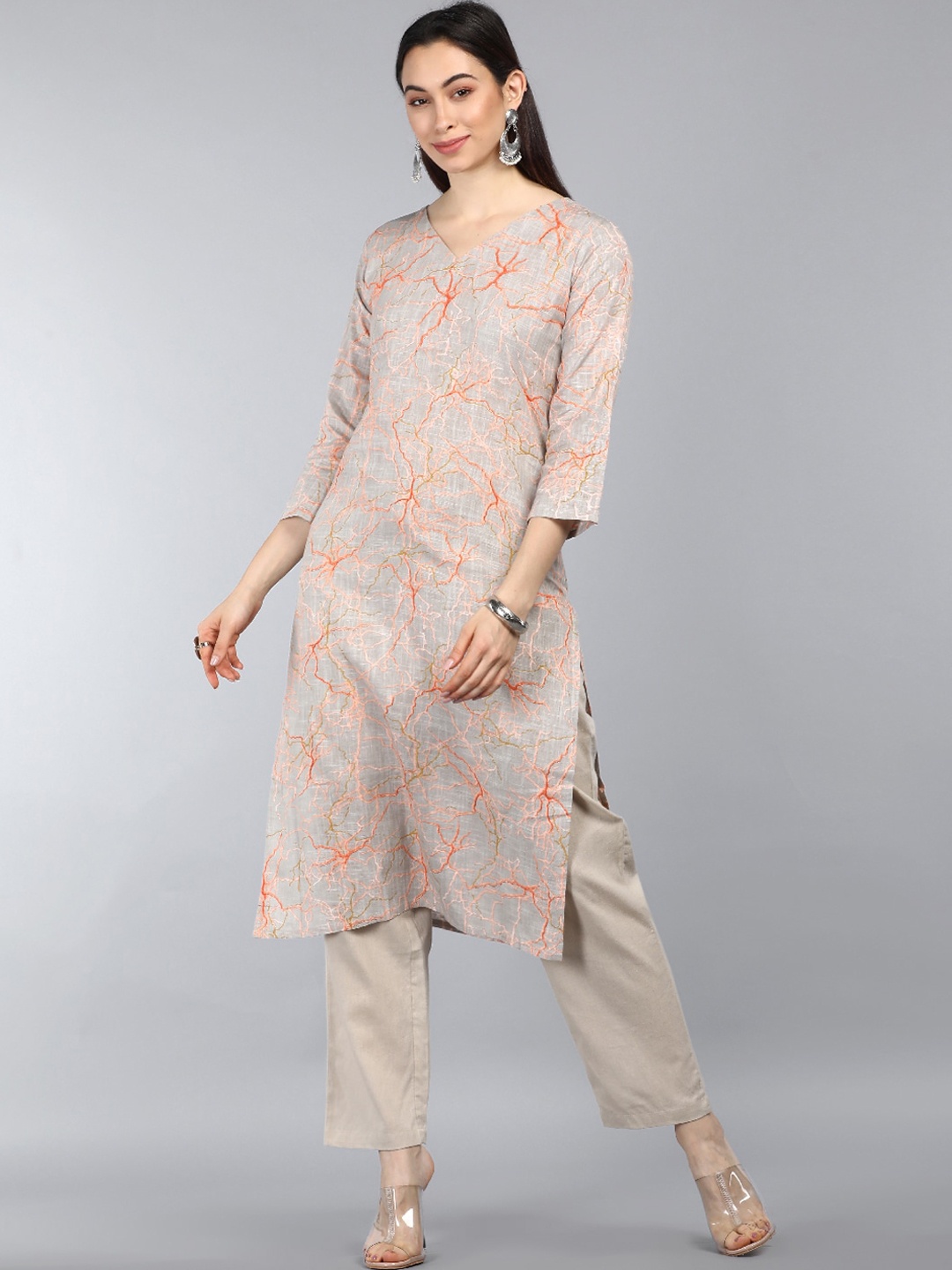 

AHIKA Women Grey Printed Kurta