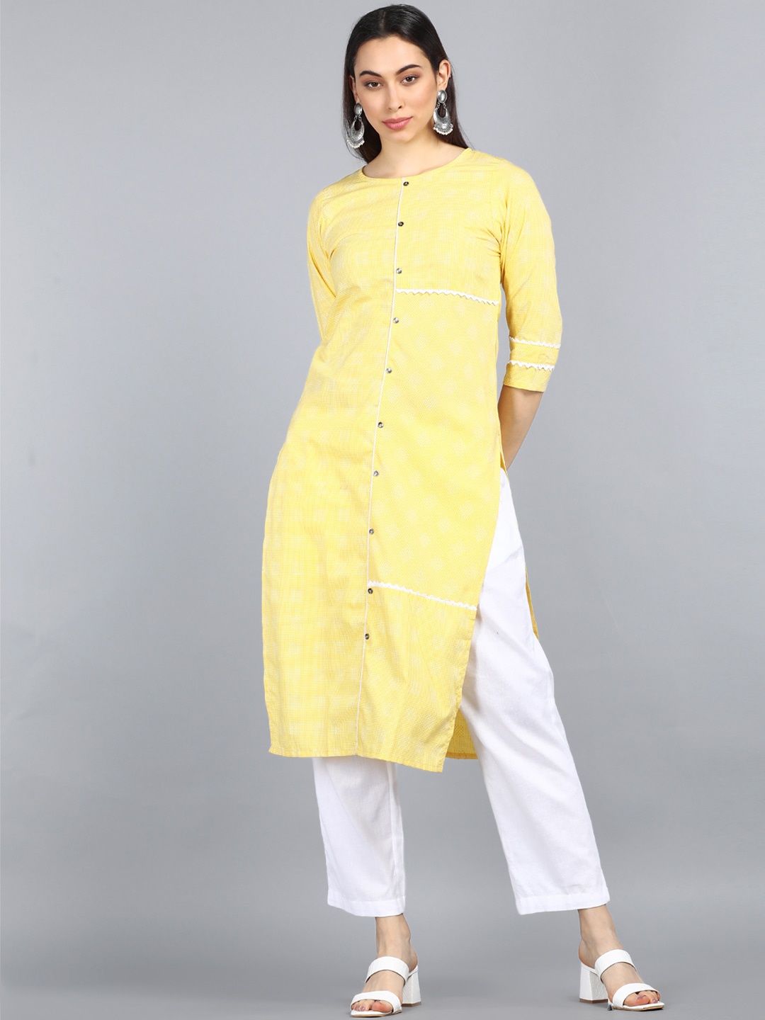 

AHIKA Women Yellow Striped Thread Work Kurta