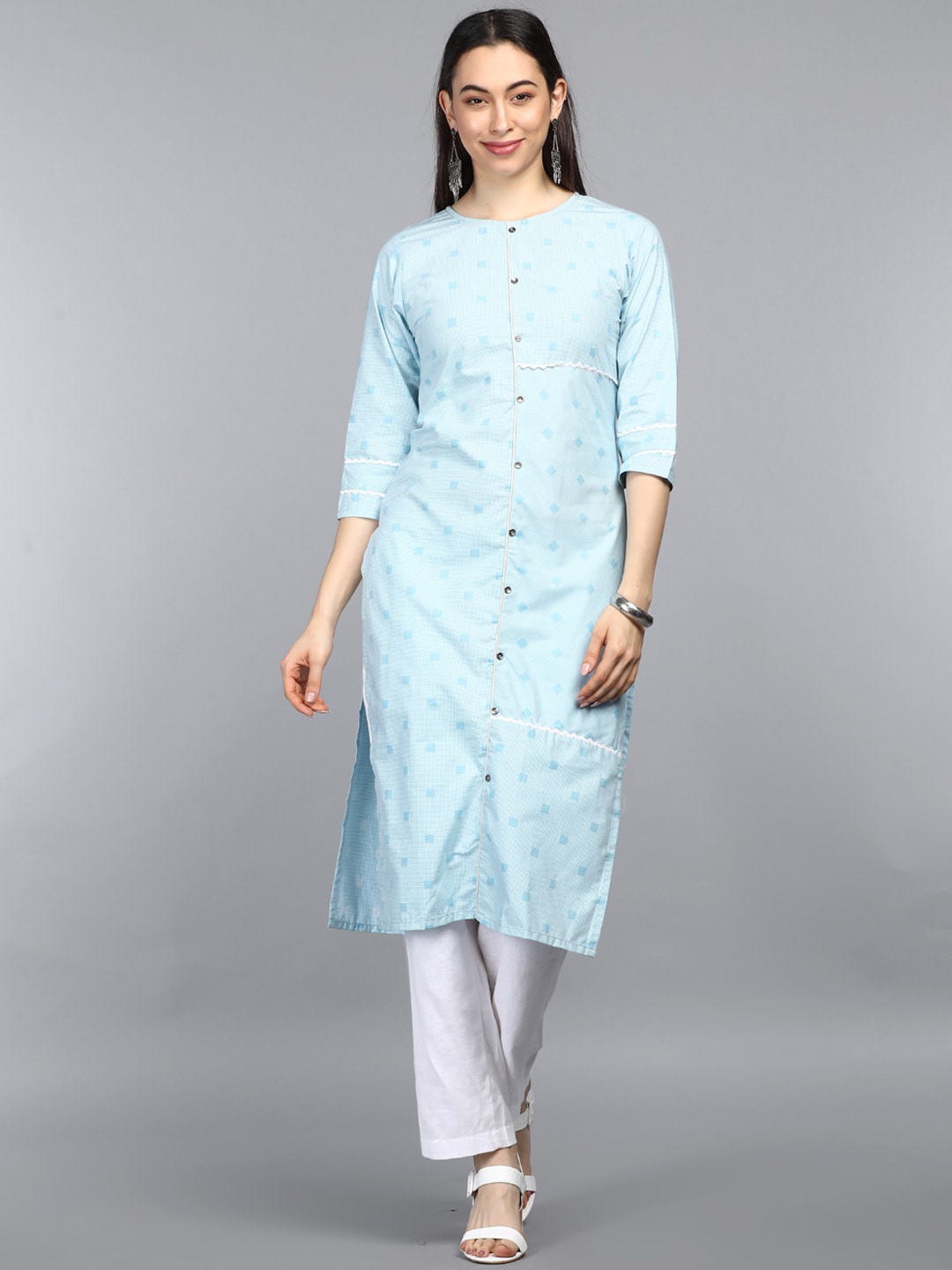 

AHIKA Women Blue Geometric Thread Work Kurta
