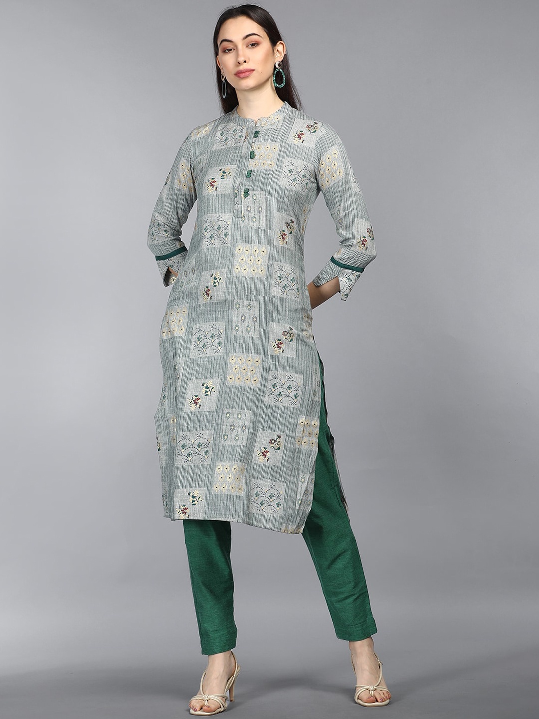 

AHIKA Women Green Geometric Printed Pathani Kurta