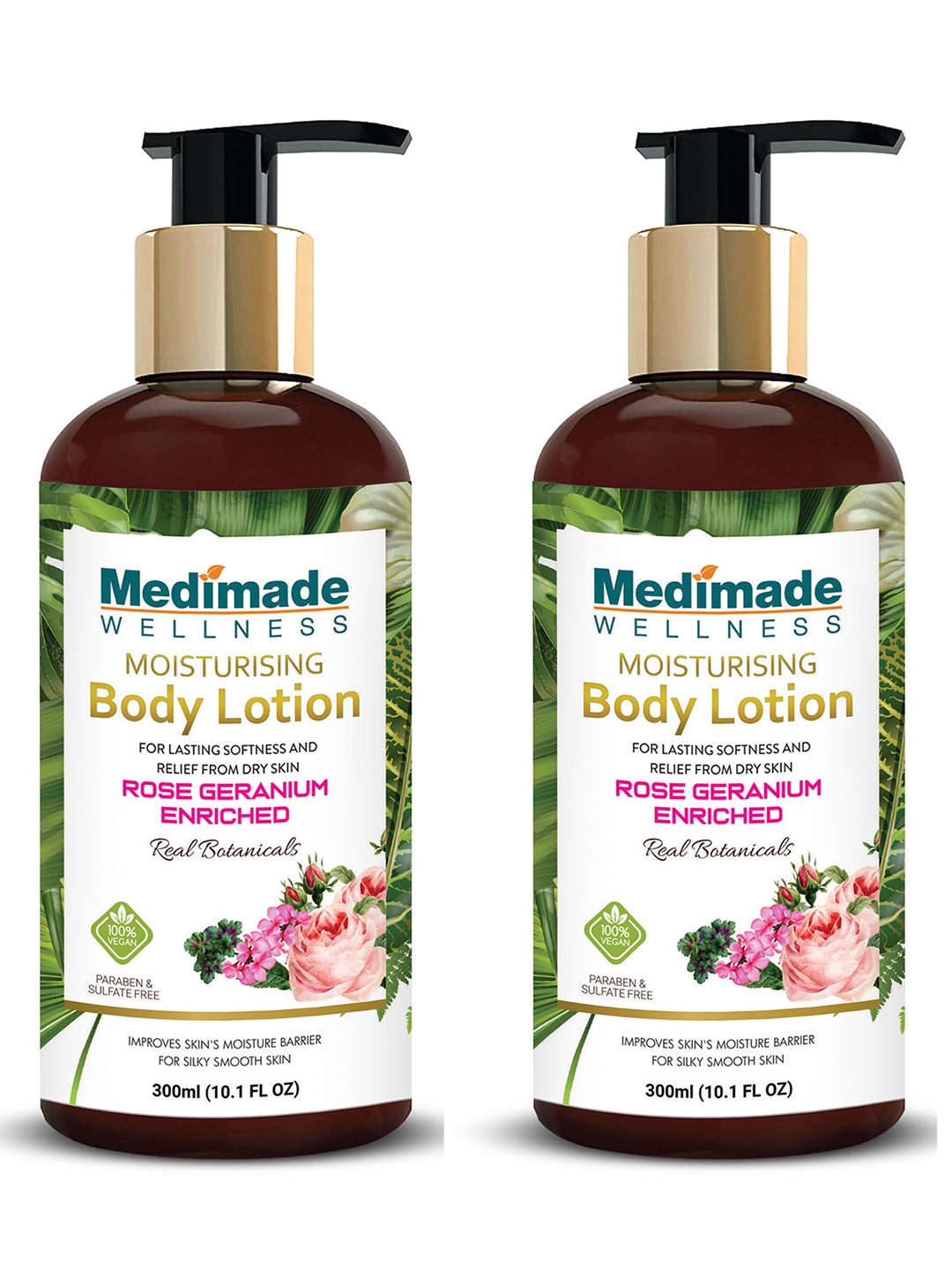 

Medimade Pack of 2 Rose Geranium Enriched Moisturizing Body Lotion, Pink