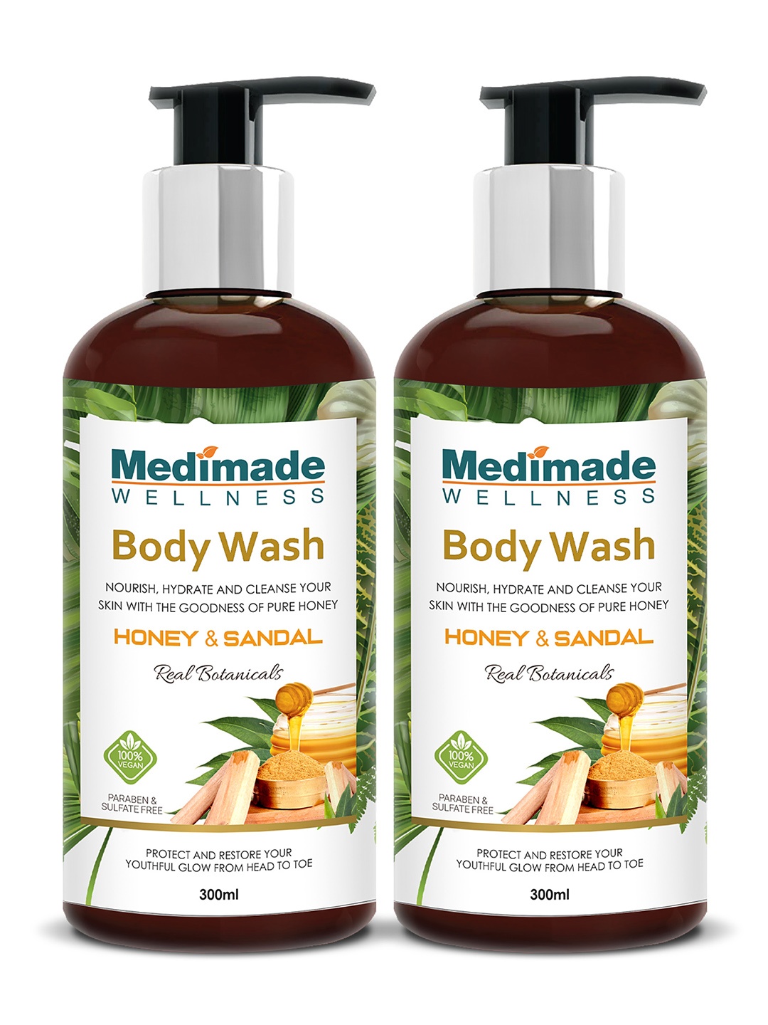 

Medimade Pack of 2 Honey and Sandal Body Wash, Yellow