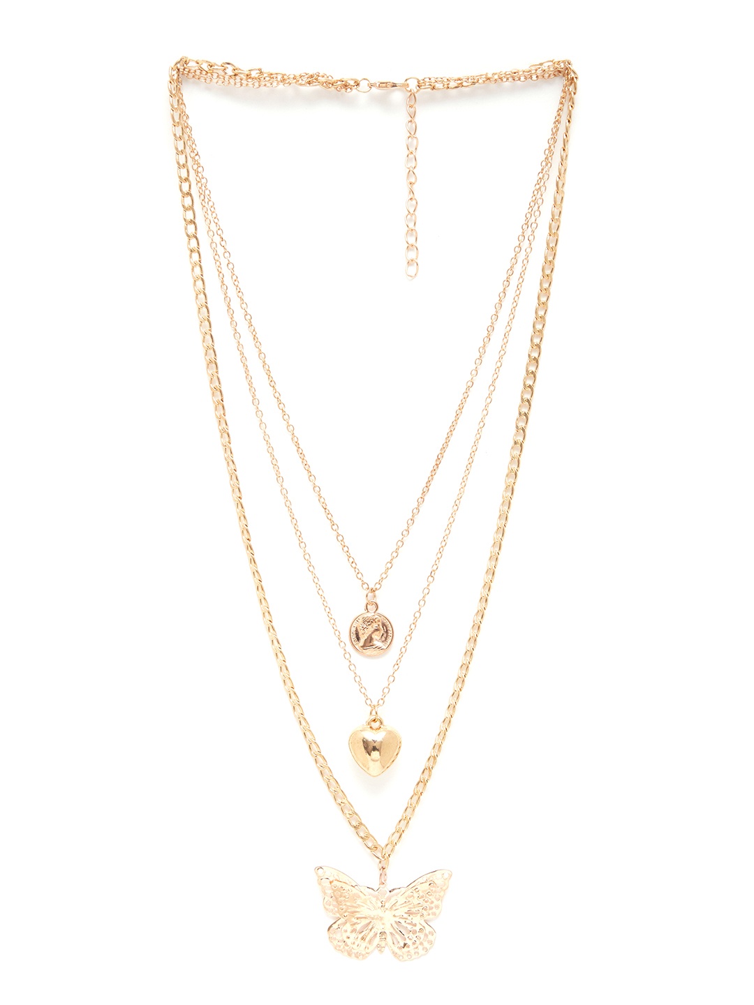 

URBANIC Gold-Toned Triple Layered Linked Chain Necklace with Charms