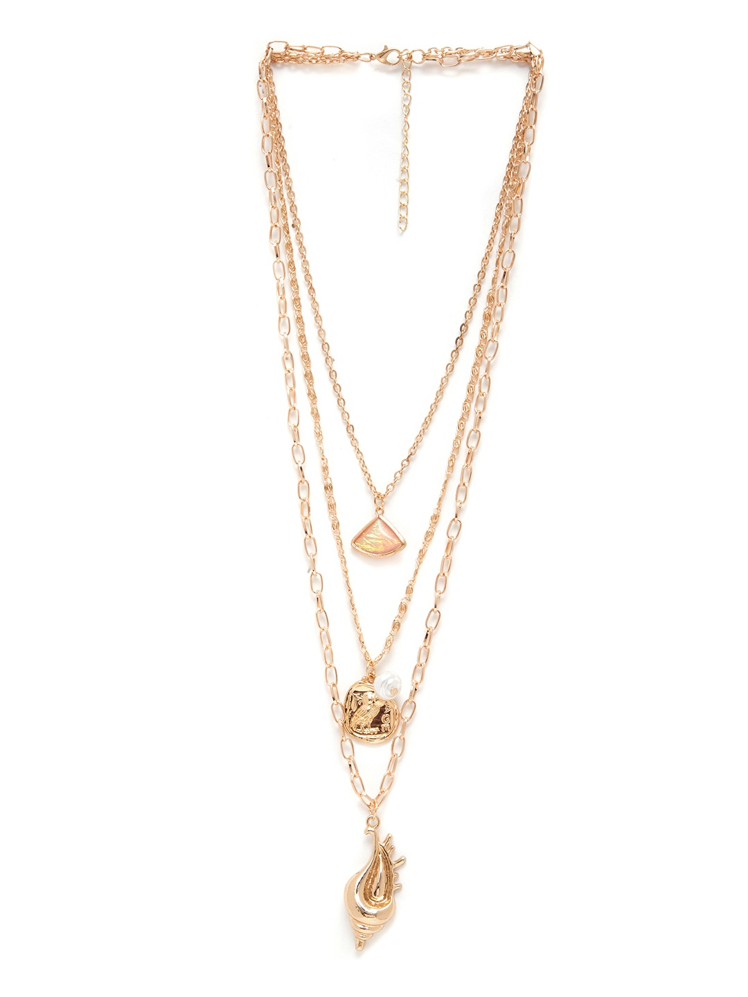 

URBANIC Gold-Toned Triple Layered Linked Chain Necklace with Charms