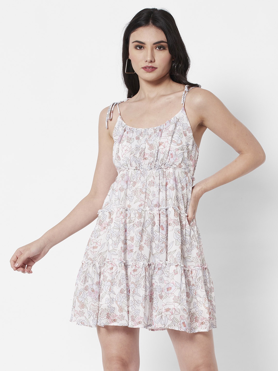 

URBANIC Pink Floral Printed A-Line Dress