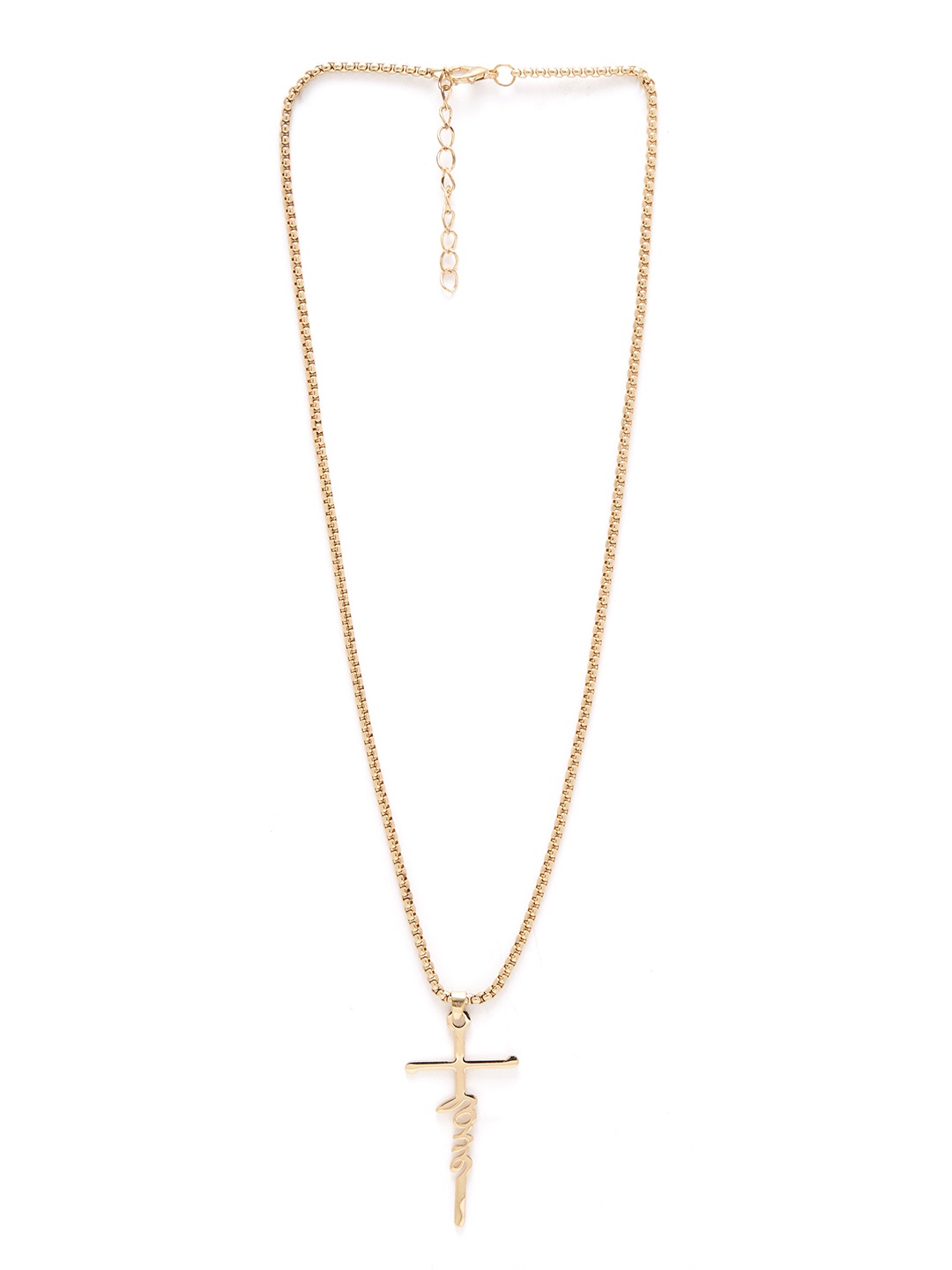

URBANIC Gold-Toned Solid Linked Chain Necklace with Cross Shaped Pendant