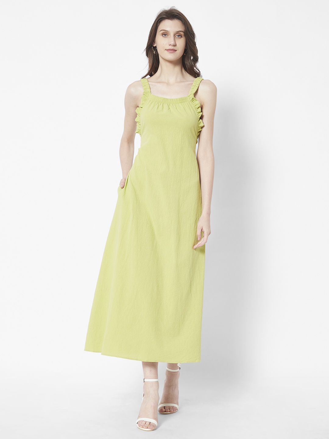 

URBANIC Lime Green Shoulder Strap Maxi Dress