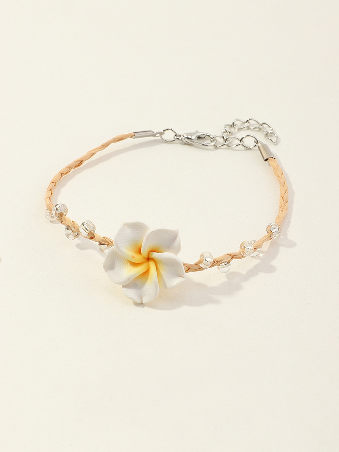 

URBANIC Women Beige & White Beaded Floral Charm Bracelet