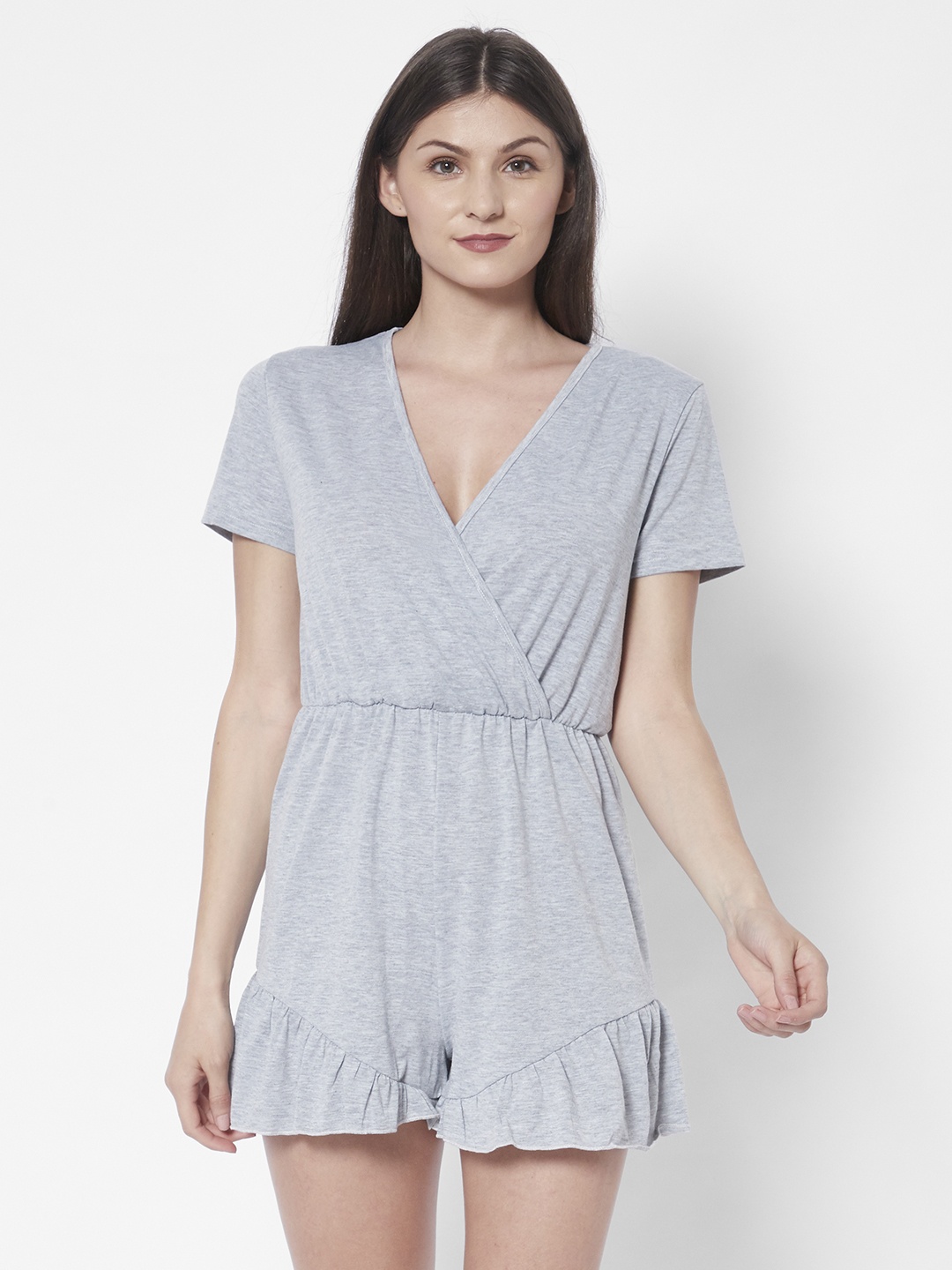 

URBANIC Grey Melange Women Wrap Nightdress