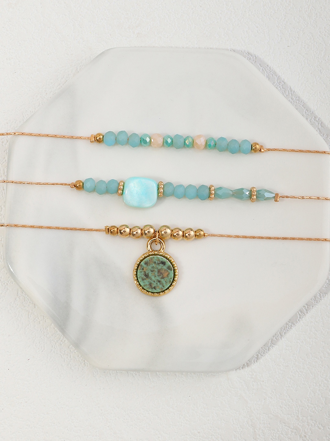 

URBANIC Women Set Of 3 Turquoise Blue & Gold-Toned Bracelet