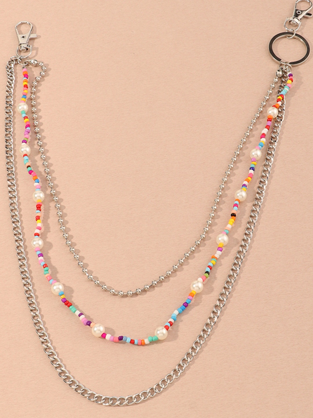 

URBANIC Silver-Toned & Multicoloured Layered Body Chain