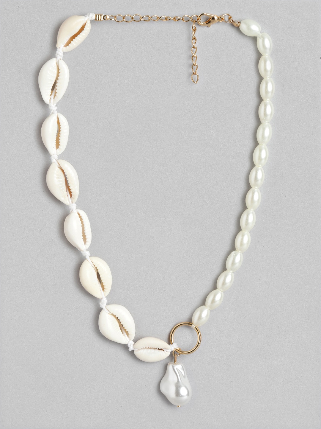 

URBANIC Beaded & Cowry Detail Necklace, Off white