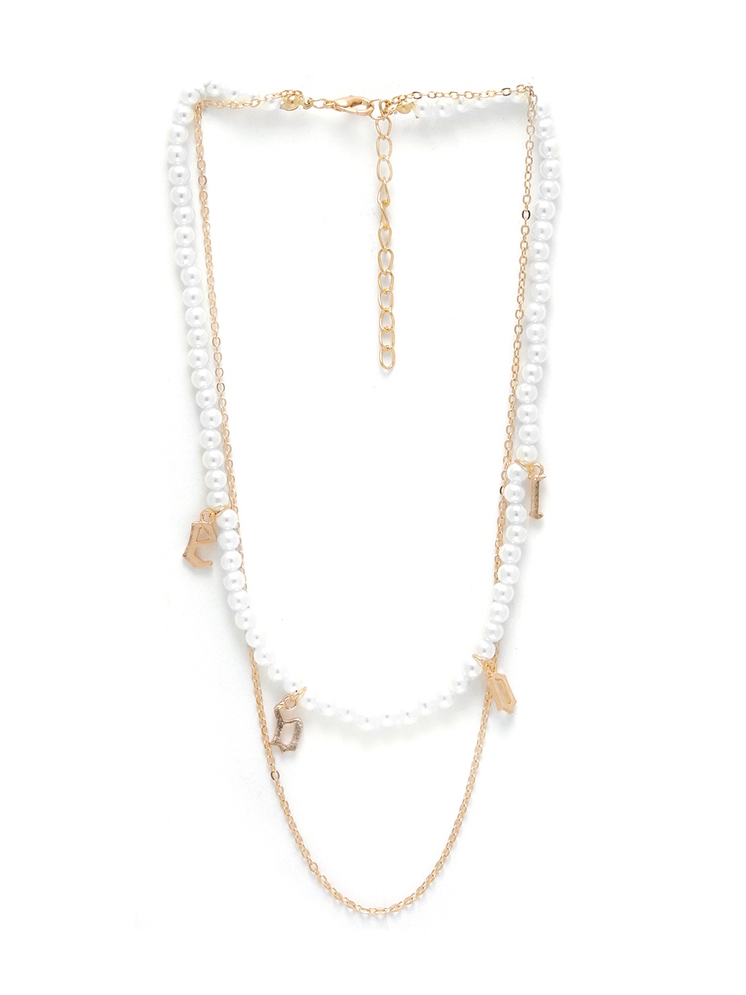 

URBANIC Gold-Toned & Off White Layered Linked Chain Beaded Necklace with Charms