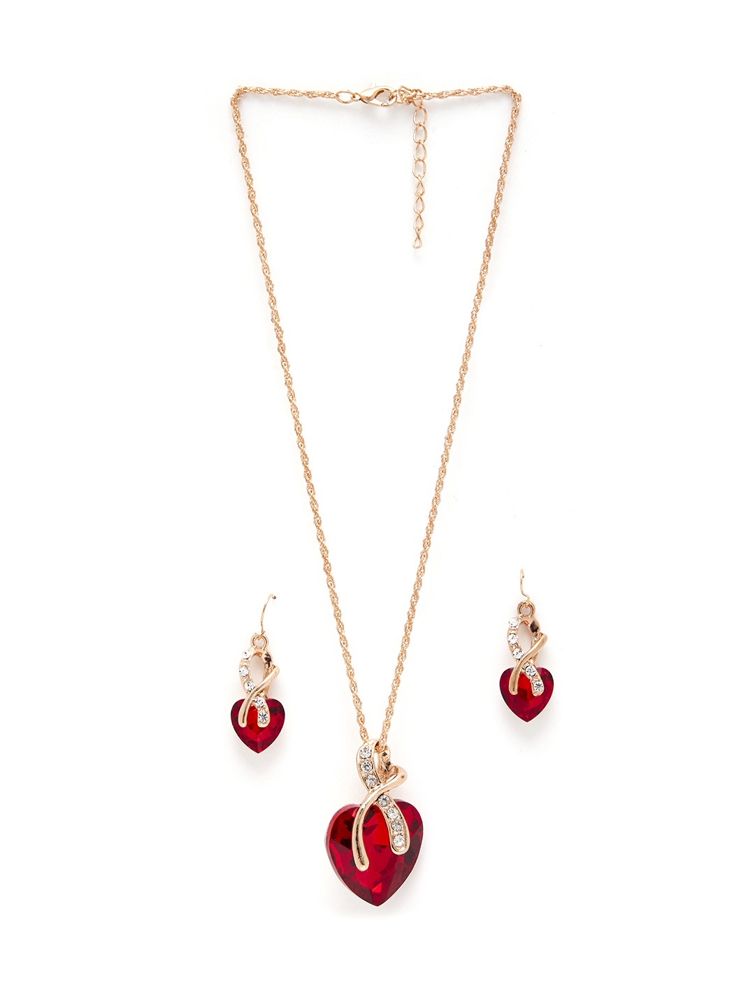 

URBANIC Rose Gold & Red Stoned Studded Necklace with Earrings