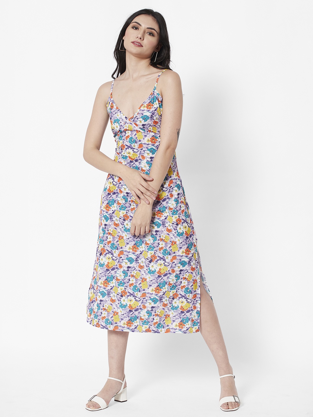 

URBANIC Women Blue & White Floral Print A-Line Midi Dress