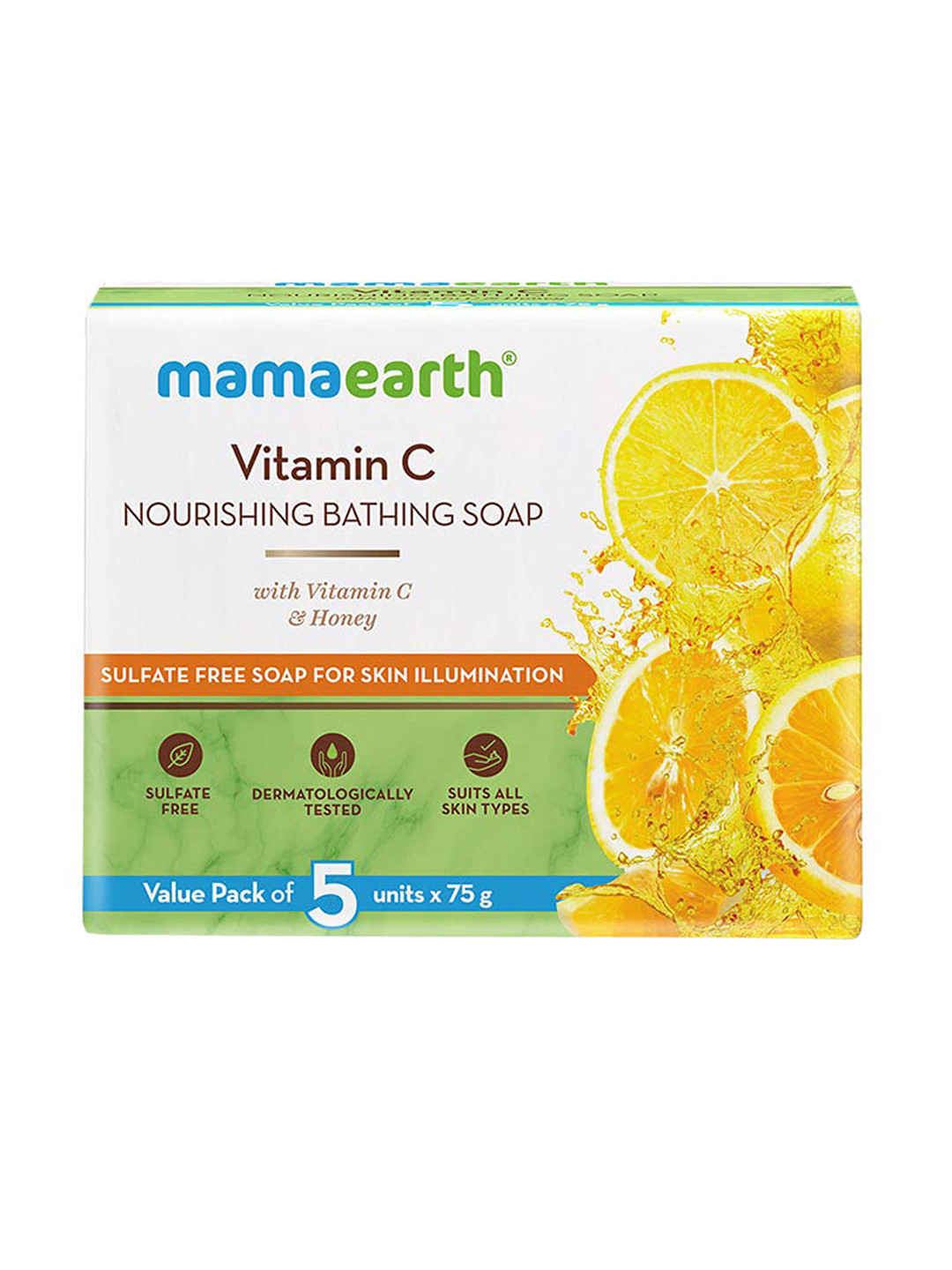 

Mamaearth Set of 5 Vitamin C Nourishing Bathing Soap With Honey For Skin Illumination 75 g, Yellow