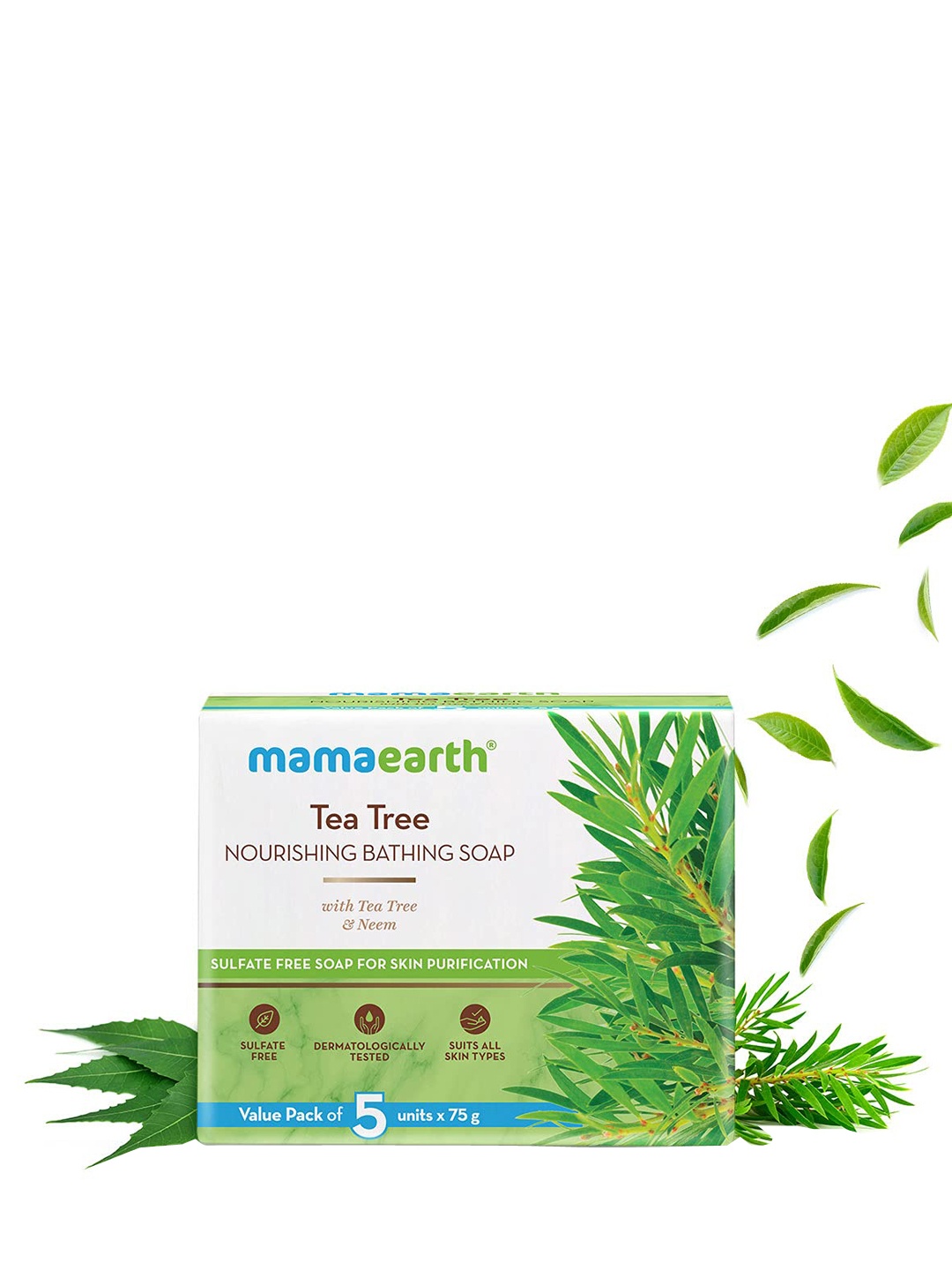 

Mamaearth Tea Tree & Neem Nourishing Bathing Soap- 5x75g, Green